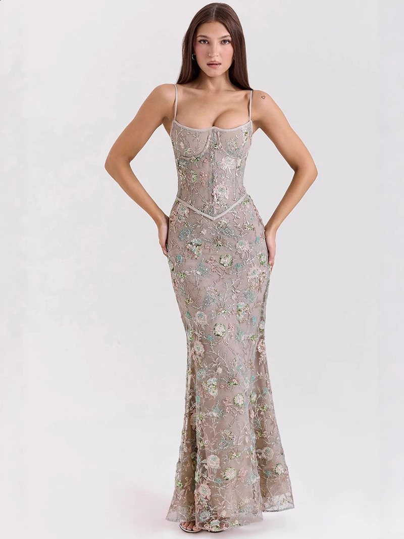 Elegant Women Emrboidery Maxi Dress Formal Occasion Banquet Robe Corset Bandage Party Prom Gowns Lady Backless Dress Long 260609 - view 6