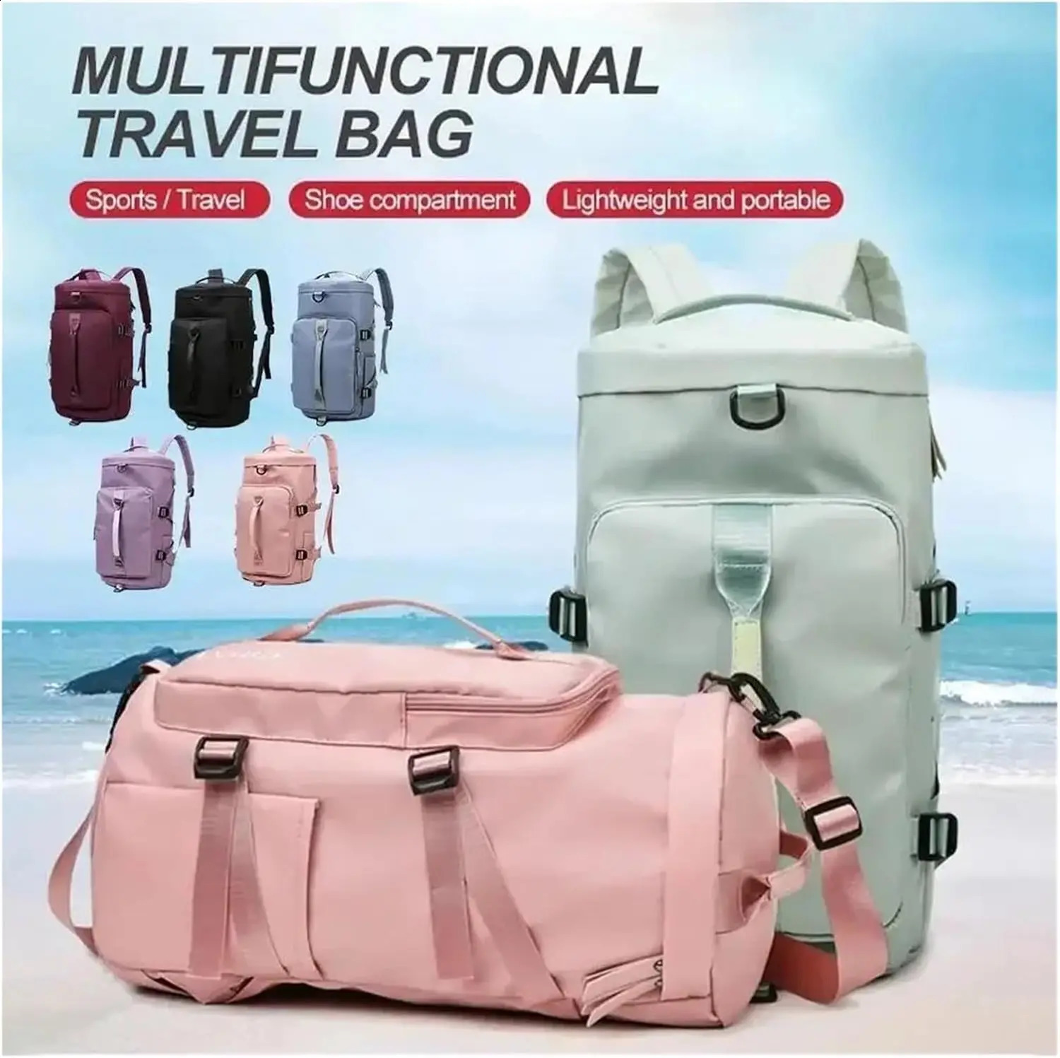 Large Capacity Waterproof Travel Duffel Bag for Women Versatile Tote Backpack CarryOn LuggageBlack y260615 - view 5