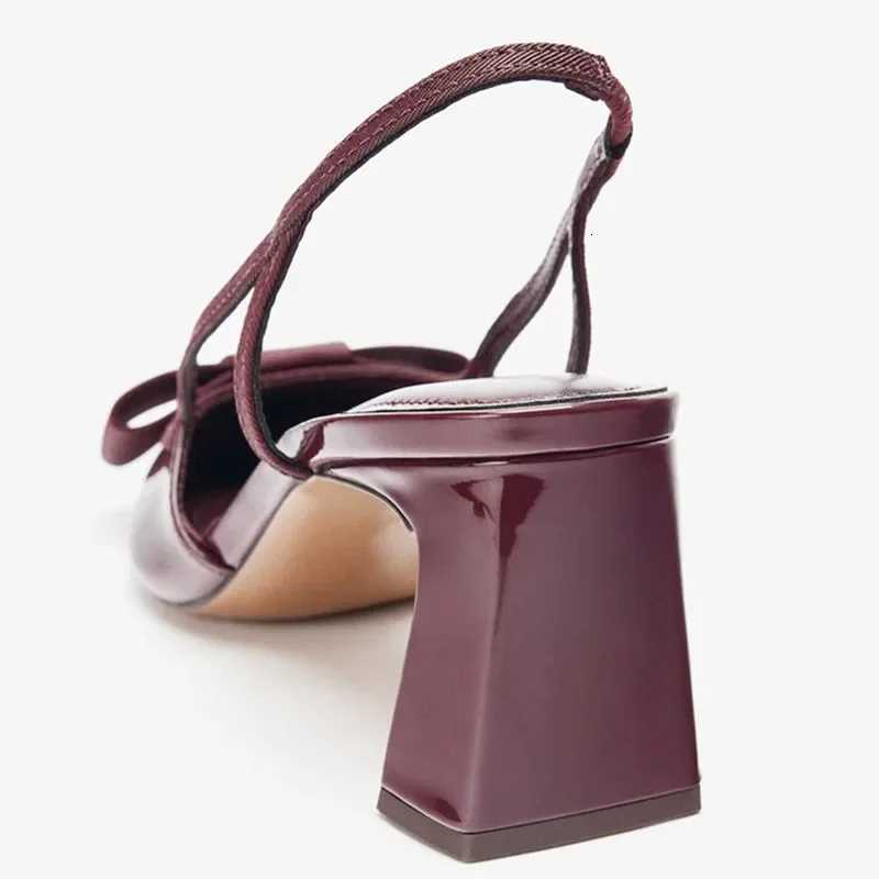 Pointed Patent Leather Sexy Burgundy Toe Pumps Women Fashion Bow Slingback Designer Shoes Elegant Cozy Banquet Dress Shoes H260609 - view 6