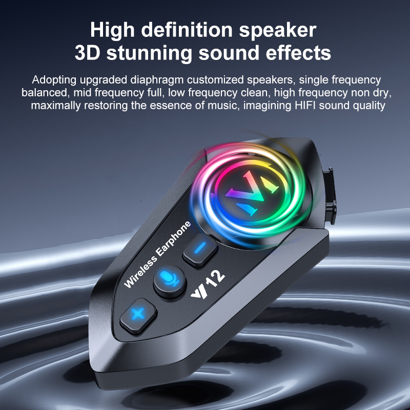 Motorcycle Helmet Bluetooth Headset 2 Way Intercom Bluetooth 5.4 Speakers 3D HD Sound Noise Cancellation IP56 Dustproof and Waterproof 13H Battery Lif