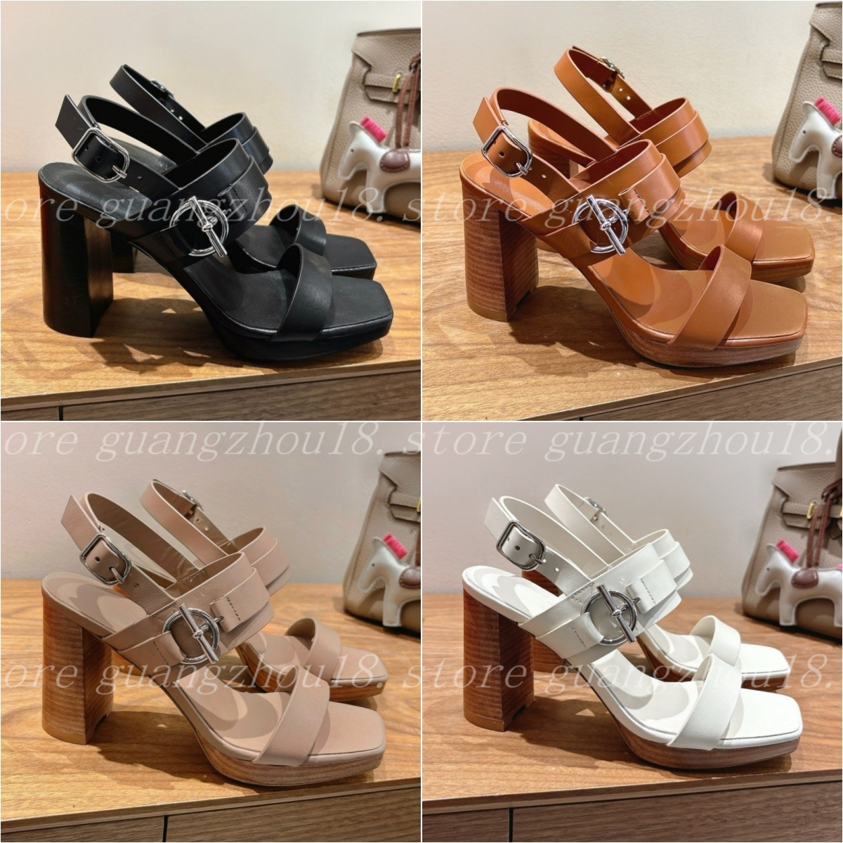 New Square-Toe Block Heel Sandals Wide Strap with Metal Ring Buckle for Women's Summer Commute & Social Wear