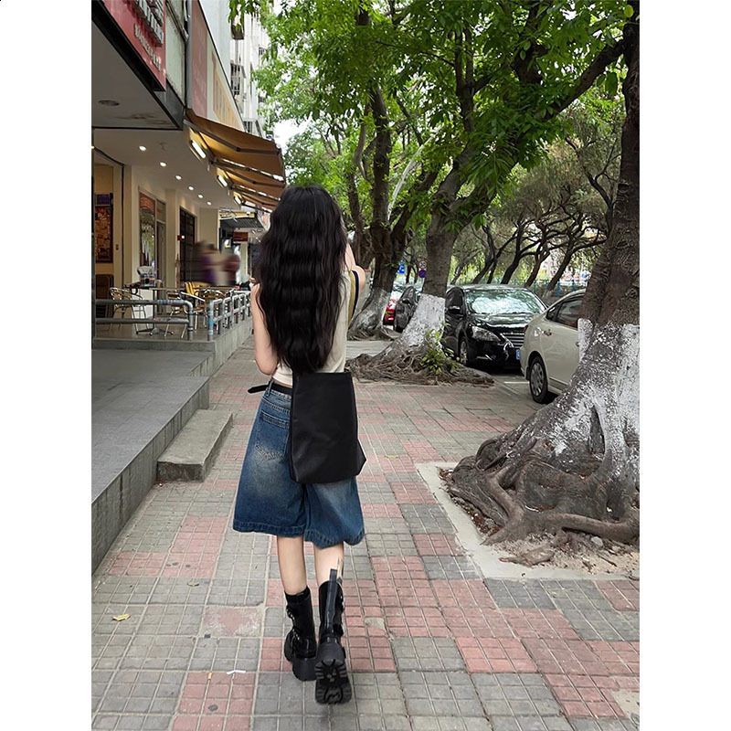 Plus Size FivePoint Denim Shorts for Women Summer Thin Style Loose Fit Petite WideLeg LowWaist Slimming Straight MidLength y250828
