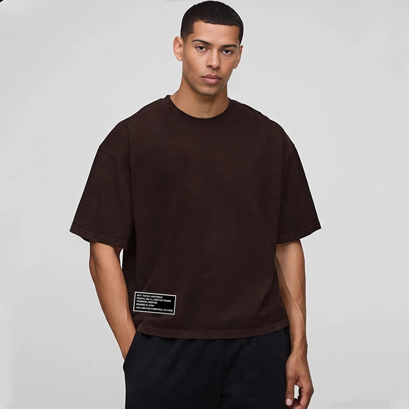 Oversized Boxy Fit Dropped Shoulders Running T-shirts Mens Cotton Heavyweight Half Sleeve Sports T Shirts Casual Gym Clothing 260609 - view 6