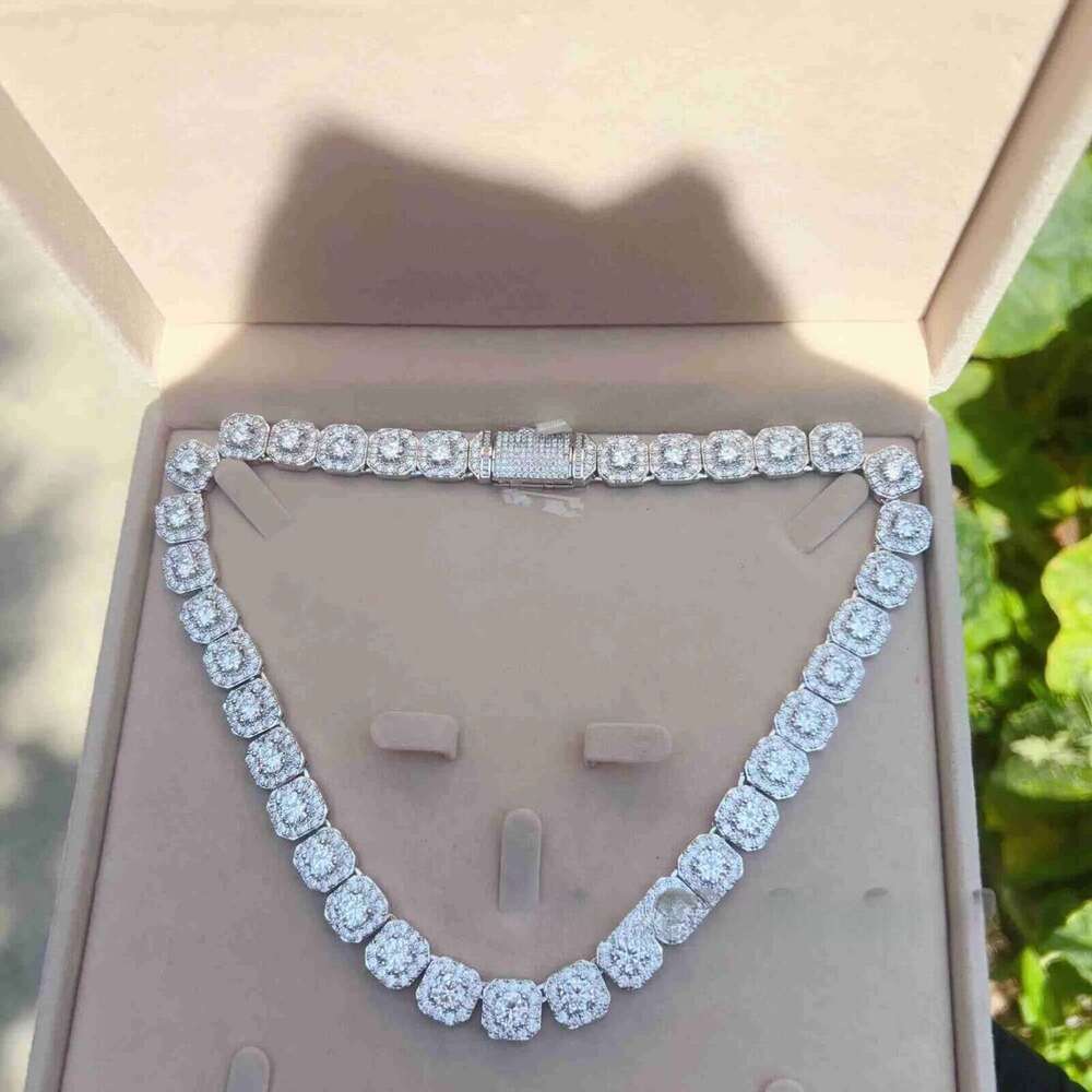 necklace moissanite chain 10mm Width Bling Big Diamond Chain Sterling Silver Vvs Moissanite Hip Hop Jewelry Iced Out Cuban Link moo