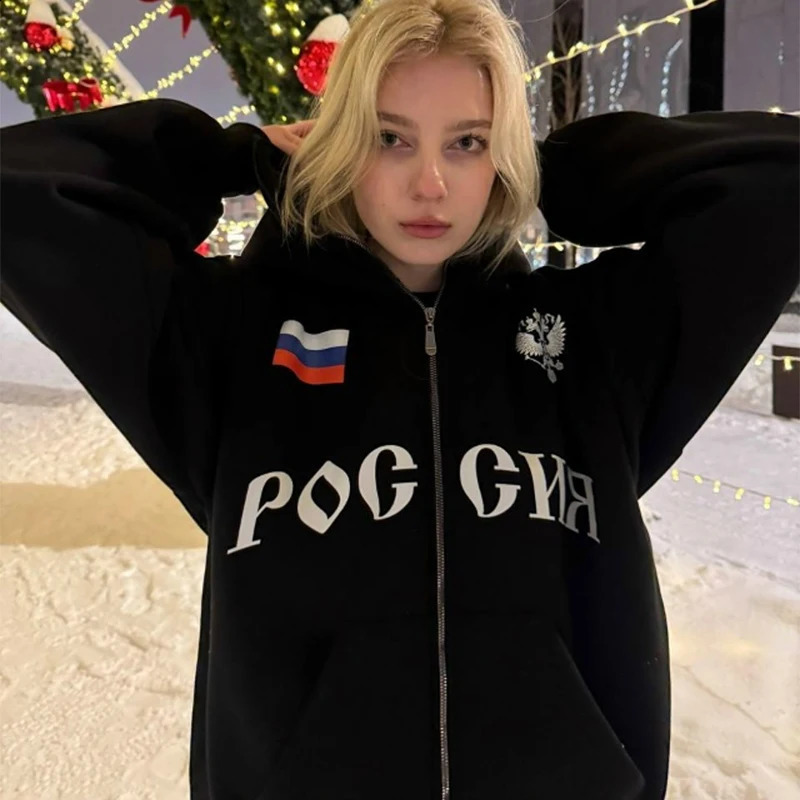 Y2K Clothes Mens Hip Hop Autumn Russia Vintage Double Zip Hoodies Lettering Graphic Hoodies Sweatshirts Casual Jacket 260610 - view 3