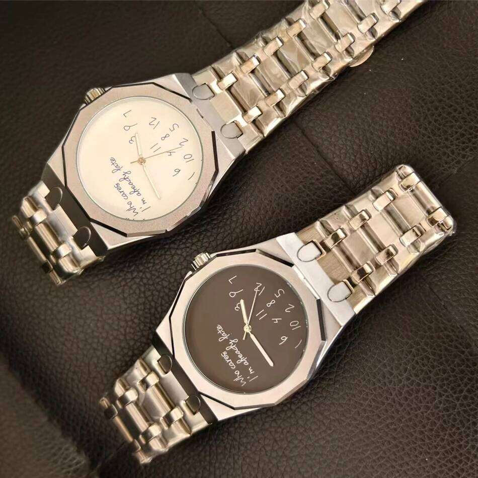 Minimalism Octagon Case Men Stainless Steel Band Waterproof Wristwatch "Who Cares I'm Already Late" Fun Slogan Dial Watch 26Y0610 - view 3