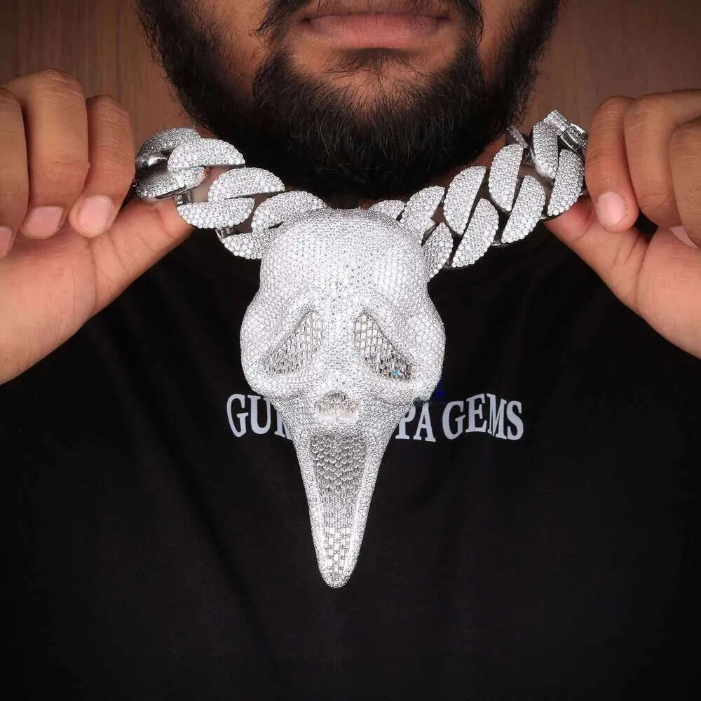 Moissanite Ghost Face Pendant Cuban Chain Iced Out Hip Hop Necklace in 925 Silver Custom Bling Jewelry for Men cry - view 4