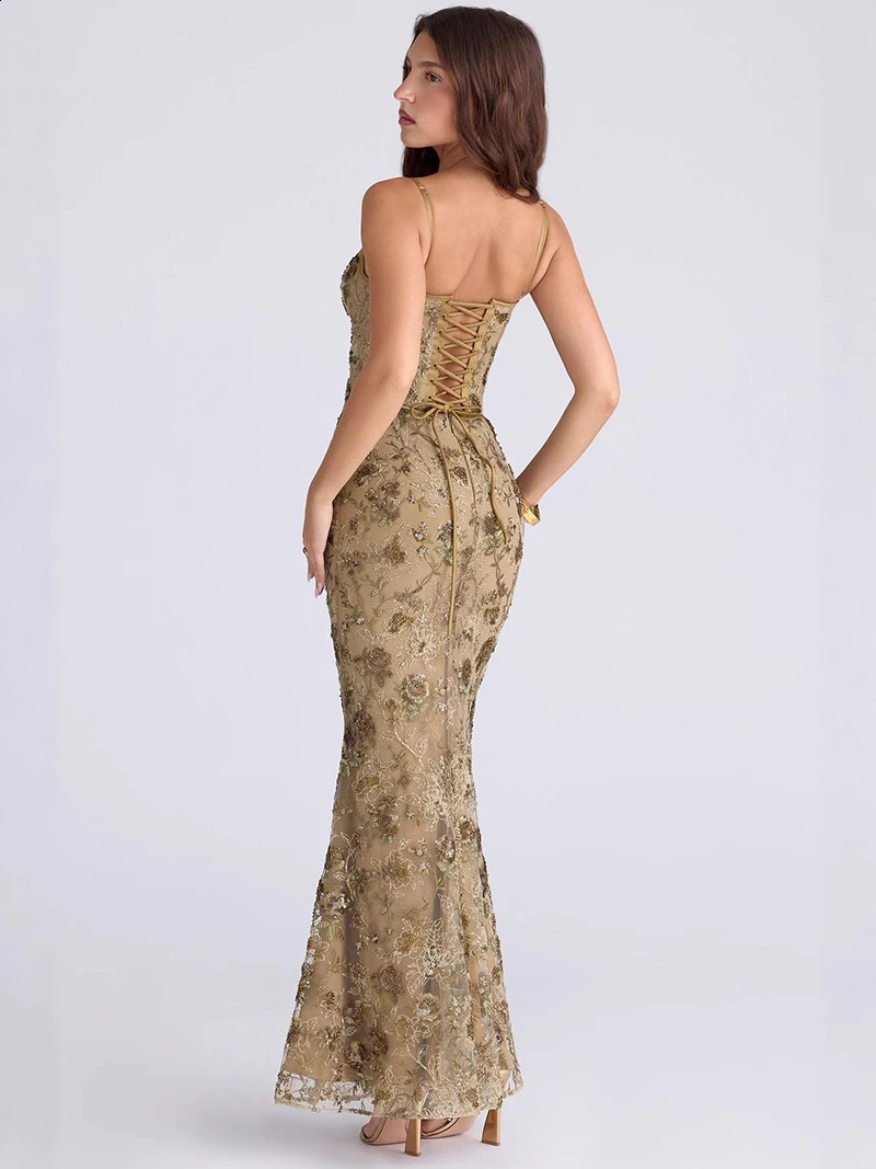 Elegant Women Emrboidery Maxi Dress Formal Occasion Banquet Robe Corset Bandage Party Prom Gowns Lady Backless Dress Long 260609 - view 3