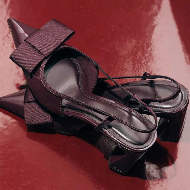 Pointed Patent Leather Sexy Burgundy Toe Pumps Women Fashion Bow Slingback Designer Shoes Elegant Cozy Banquet Dress Shoes H260609 - view 7