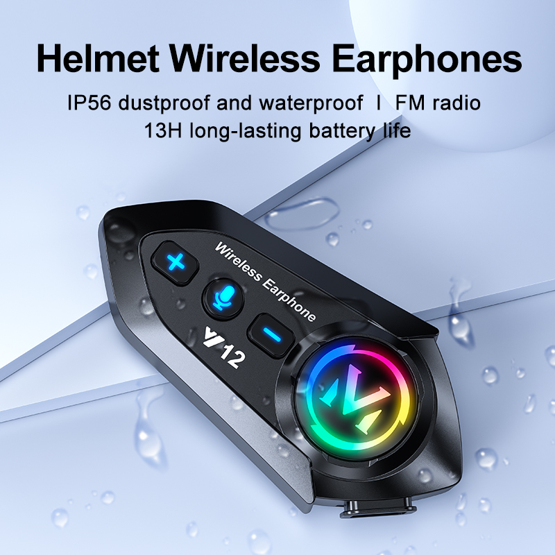 Motorcycle Helmet Bluetooth Headset 2 Way Intercom Bluetooth 5.4 Speakers 3D HD Sound Noise Cancellation IP56 Dustproof and Waterproof 13H Battery Lif