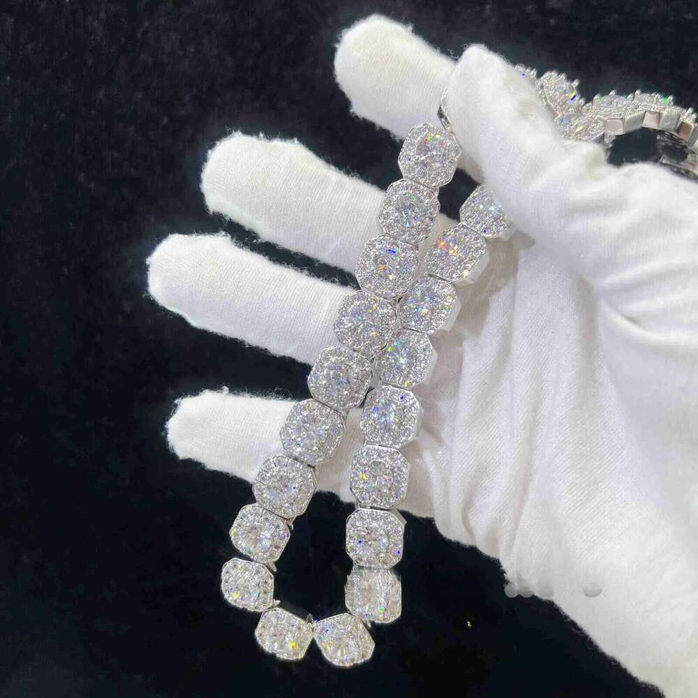 necklace moissanite chain 10mm Width Bling Big Diamond Chain Sterling Silver Vvs Moissanite Hip Hop Jewelry Iced Out Cuban Link moo