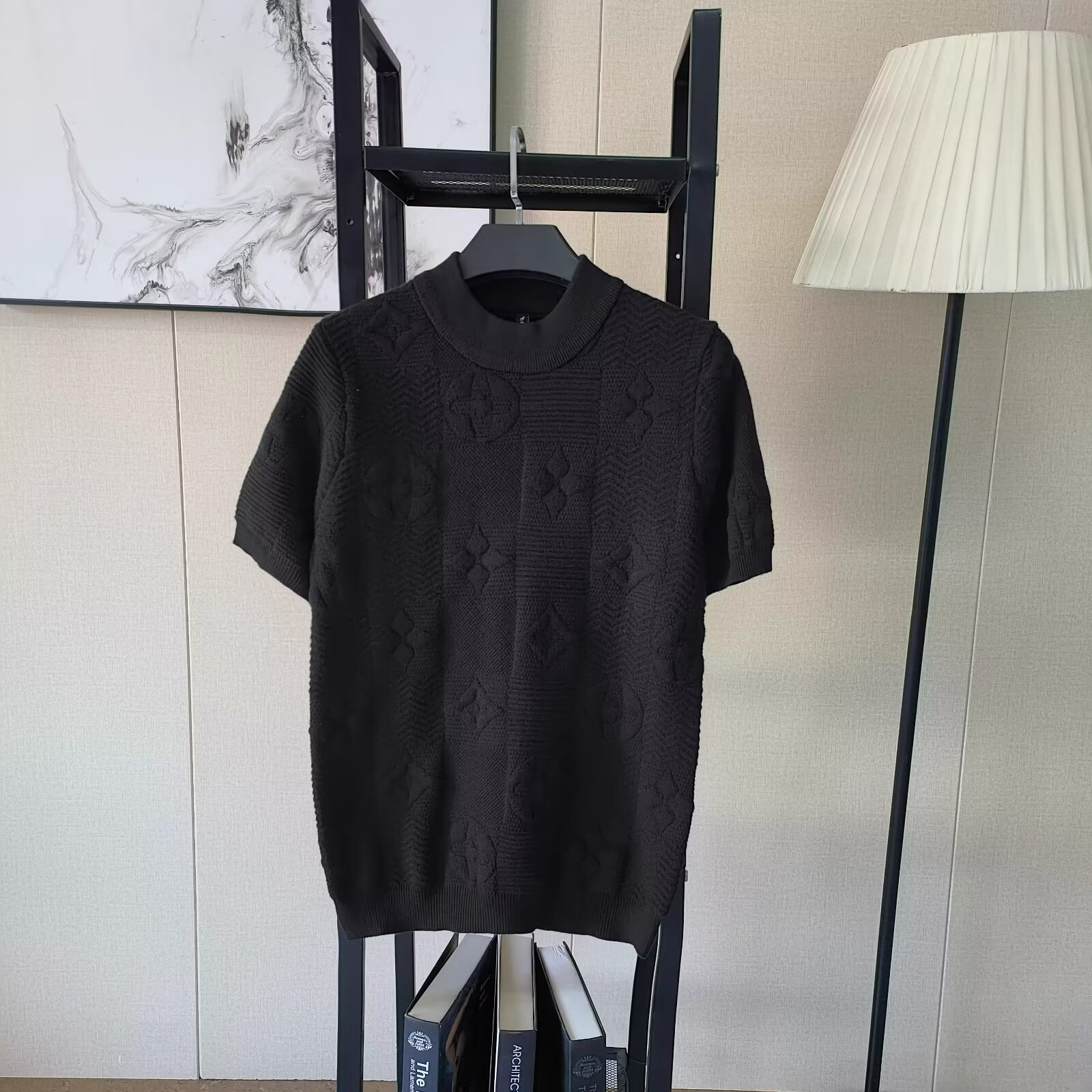 Men'S Summer Round Neck Slim Jacquard Half Sleeve Knit Solid Color Jacket
