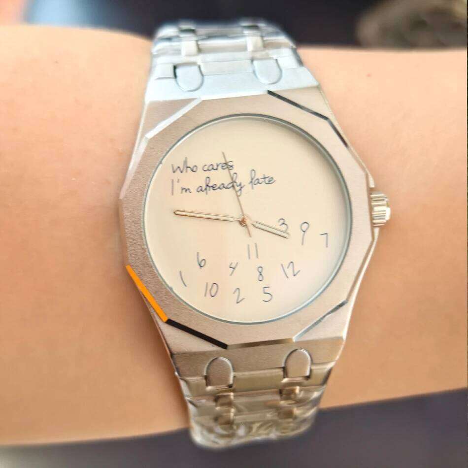 Minimalism Octagon Case Men Stainless Steel Band Waterproof Wristwatch "Who Cares I'm Already Late" Fun Slogan Dial Watch 26Y0610 - view 5