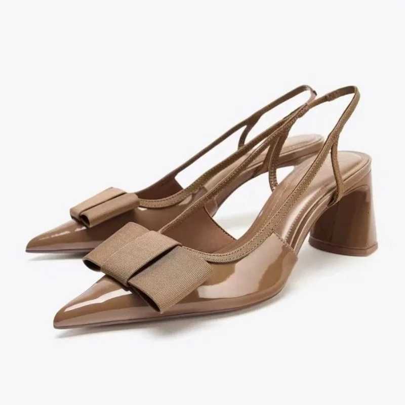 Pointed Patent Leather Sexy Burgundy Toe Pumps Women Fashion Bow Slingback Designer Shoes Elegant Cozy Banquet Dress Shoes H260609 - view 5