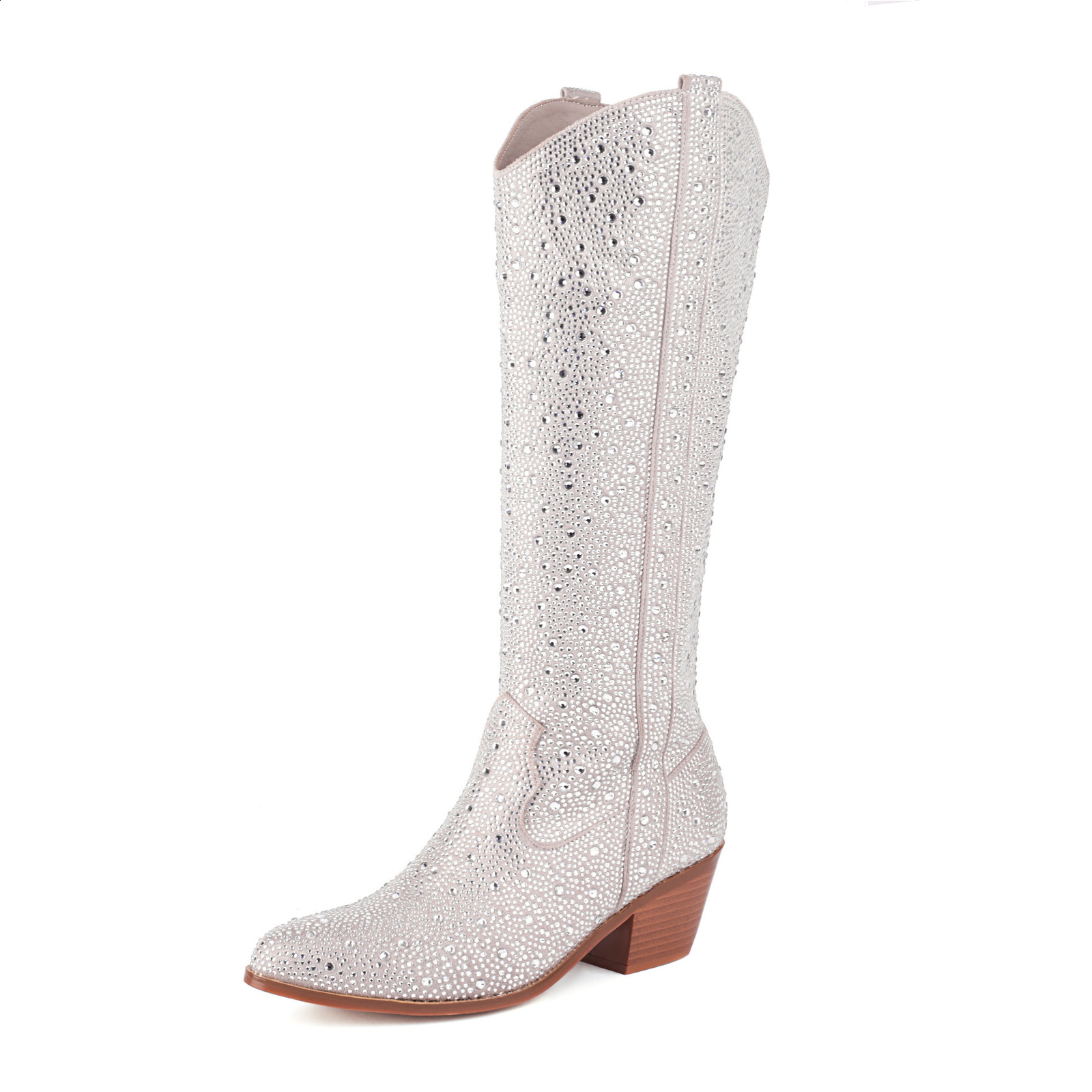 Embroidered Rivet Knee Boots 43 Rhinestone Pointy Women Boots Leather Car Stitching Chelsea Boot Fashion Show Shiny Boots 231225