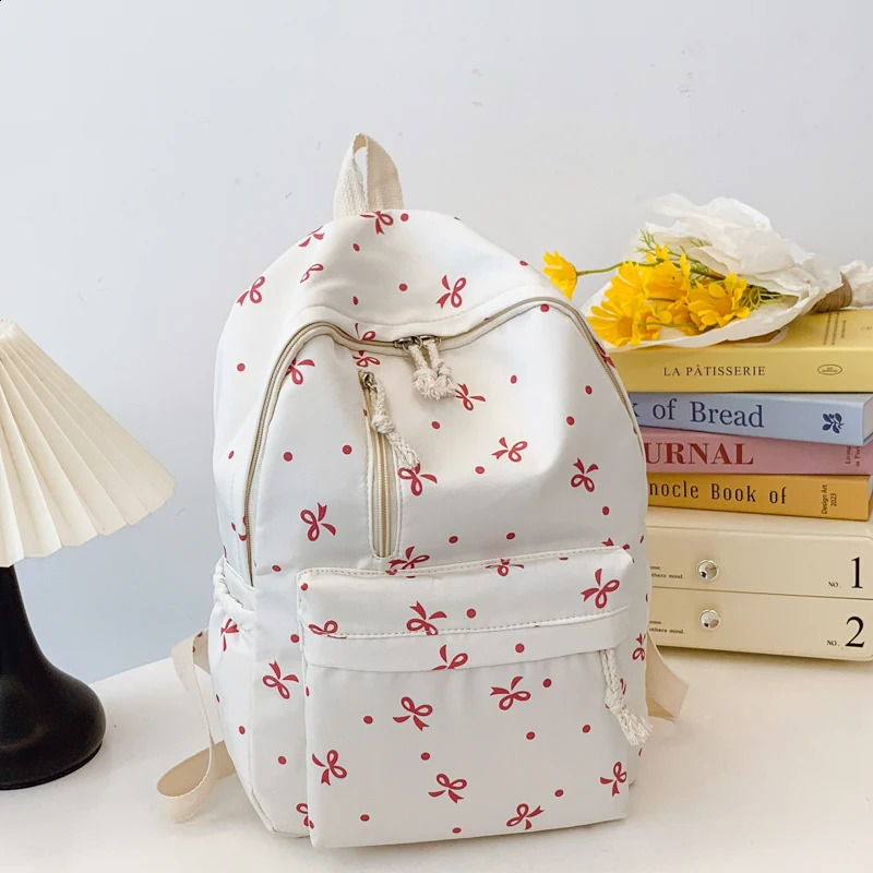 Back To School Season Playful Bow Print Backpack Quilted MultiPocket Adjustable Straps Large Capacity for Daily Use y260615 - view 6