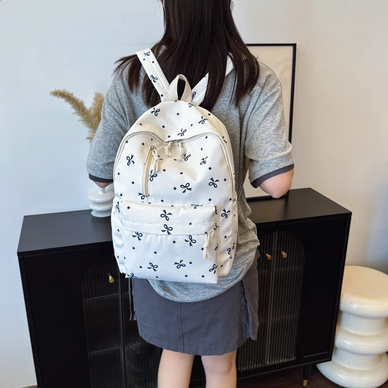Back To School Season Playful Bow Print Backpack Quilted MultiPocket Adjustable Straps Large Capacity for Daily Use y260615 - view 7