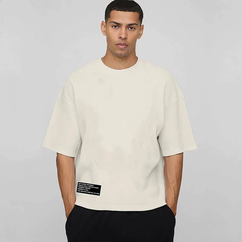Oversized Boxy Fit Dropped Shoulders Running T-shirts Mens Cotton Heavyweight Half Sleeve Sports T Shirts Casual Gym Clothing 260609 - view 5