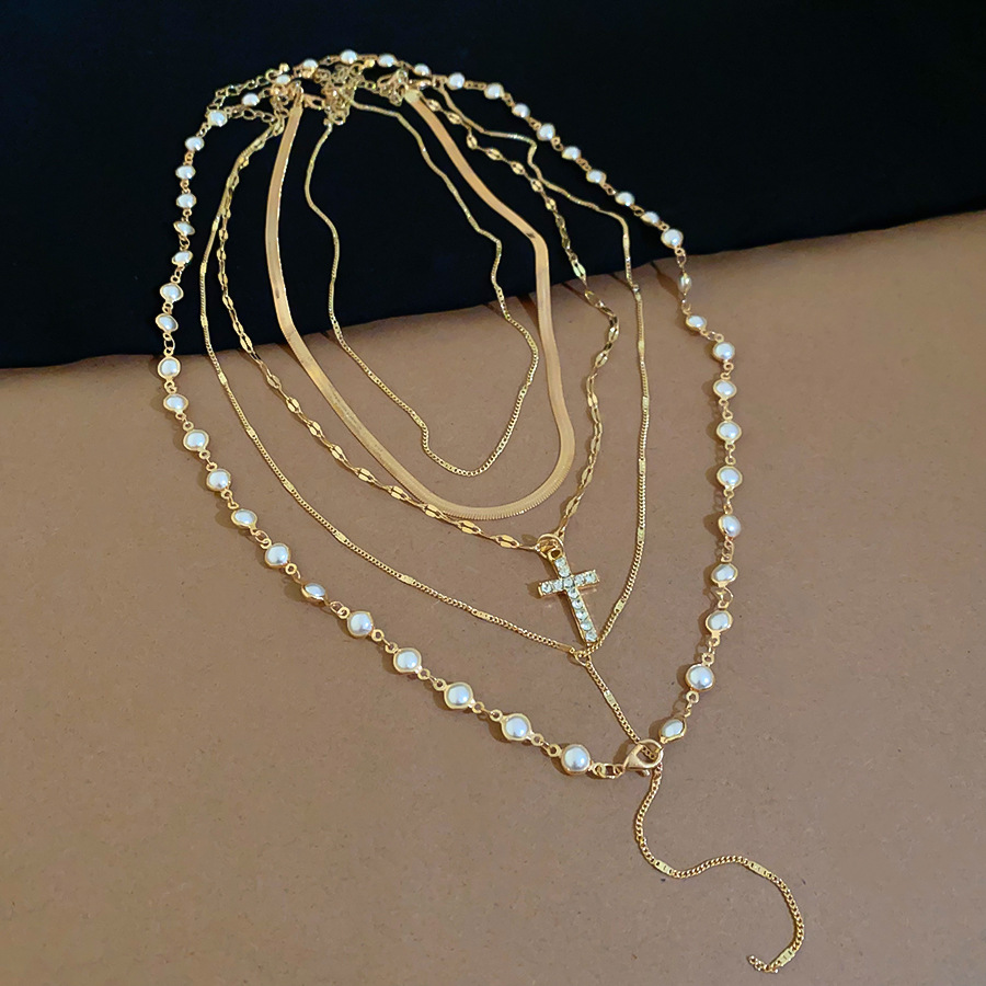 European American cross-border cross pendant multi-layer pearl necklace, unique design, niche clavicle chain, sweet and cool style, versatile choker - view 7