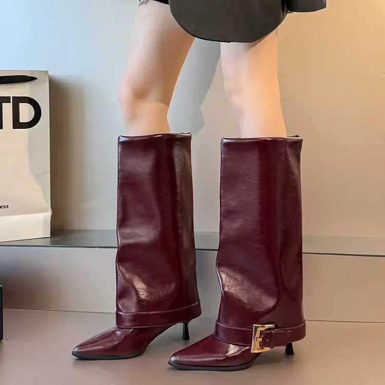 Womens Boots Trouser Fall/Winter Leaf 2025 New Knee-Free Pointed Toe Stiletto Heel High-Heeled Thigh Boots H260609 - view 4