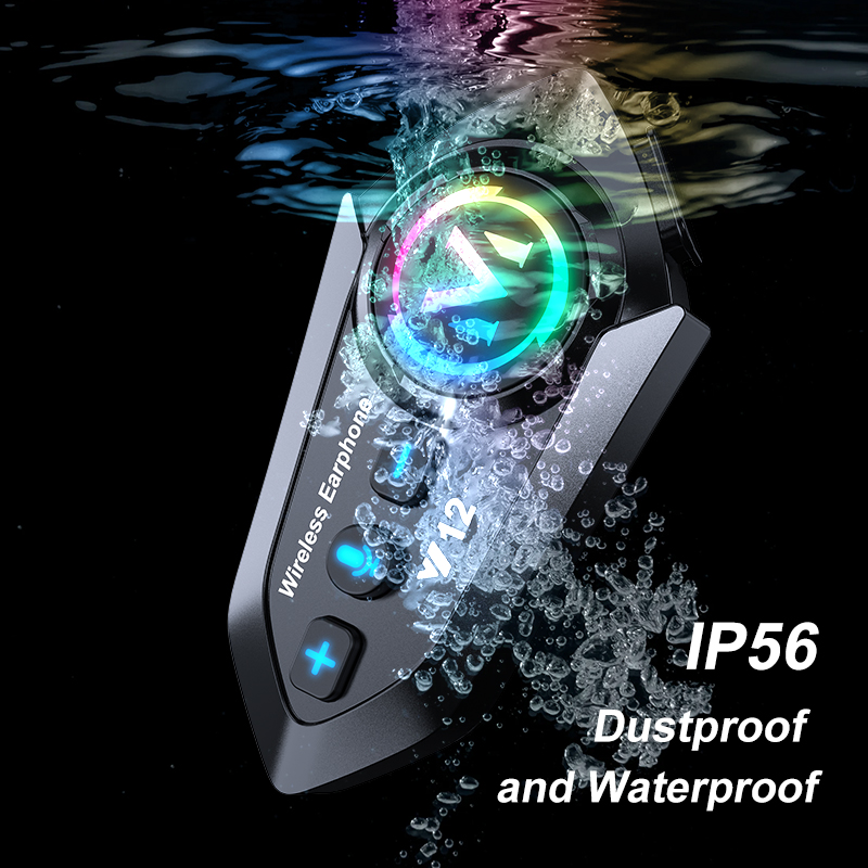 Motorcycle Helmet Bluetooth Headset 2 Way Intercom Bluetooth 5.4 Speakers 3D HD Sound Noise Cancellation IP56 Dustproof and Waterproof 13H Battery Lif