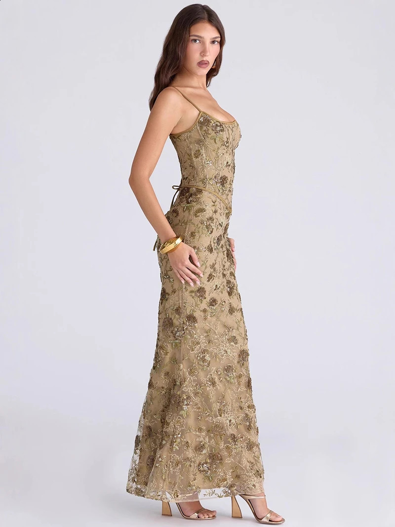 Elegant Women Emrboidery Maxi Dress Formal Occasion Banquet Robe Corset Bandage Party Prom Gowns Lady Backless Dress Long 260609 - view 4