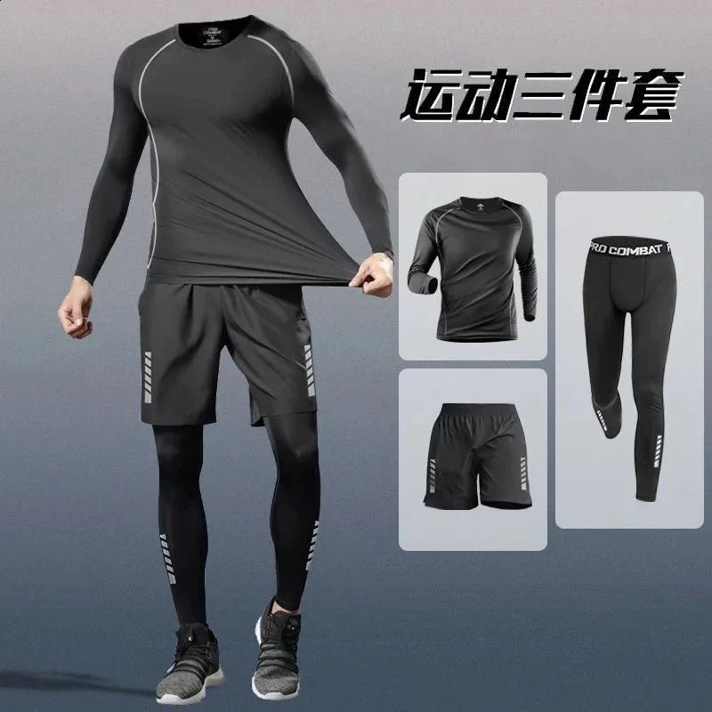 Training Jogging Tracksuits Running Outdoor Compression Suits Set 3PC Workout Tights Men Sports Suit Gym Sportswear Clothes 260609 - view 5