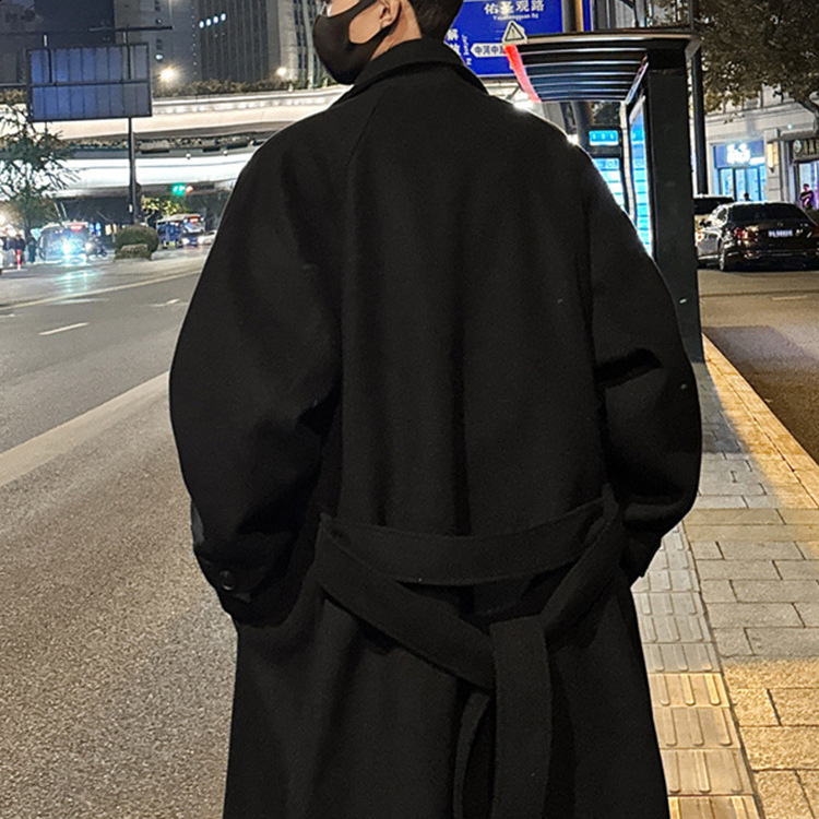 Mens standing collar wool trench coat mens side button casual loose Korean high-end winter thick elegant fashion coat 241211