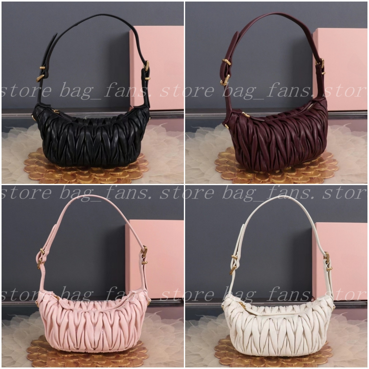 New Pleated Leather Shoulder Bag Gold Hardware Crossbody Hobo with Adjustable Strap for Women's Daily & Social Wear
