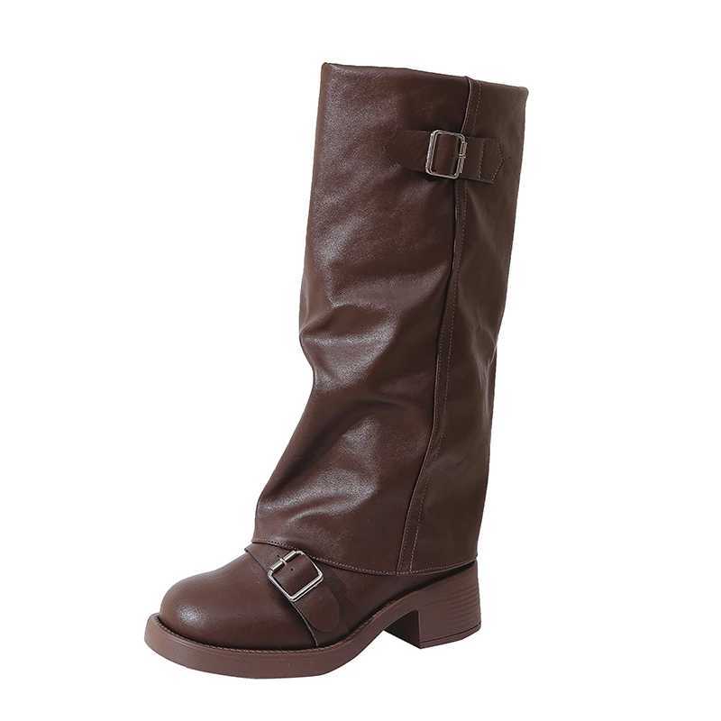 Knee Heel Women Vintage Thick High Boots FashiLadies Belt Knight Long Booties Botas De Inverno Feminina H260609 - view 7