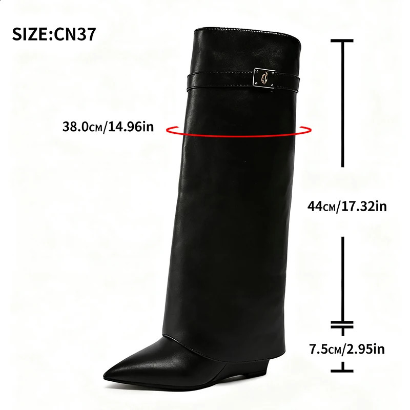 Black Pu Leather Knee High Boots Women Sexy Pointed Toe Straight Leg Boots Woman Punk Style Wedge High Heels Long Botas Mujer 260610 - view 5