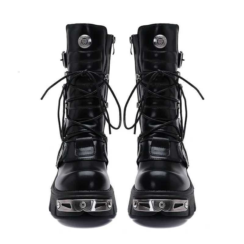Rock Shoes Boots For New Dark Punk Leather Shoes Metal Niche Motorcycle Platform Shoes For Women H260609 - view 4
