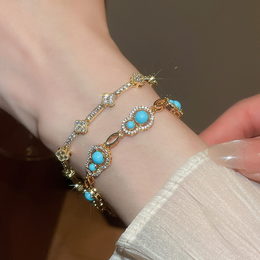 18k real gold plated diamond-encrusted gourd bracelet, light luxury with a high-end feel, exquisite vintage style, versatile hand accessory - view 3