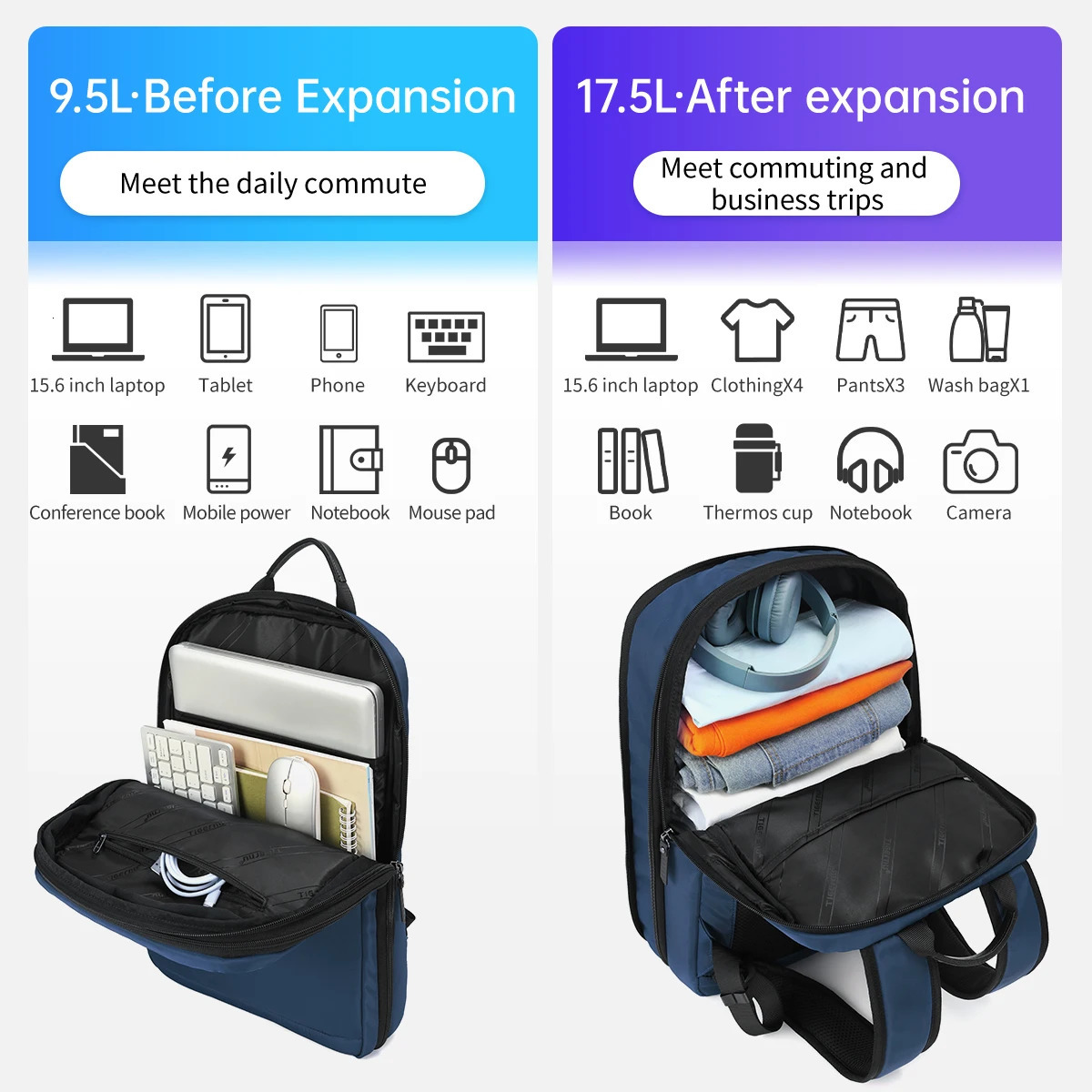 Tigernu Expandable Backpacks For Men Women 14156inch Laptop Backpack Bags Girls Travel Mochila Thin y260615 - view 5