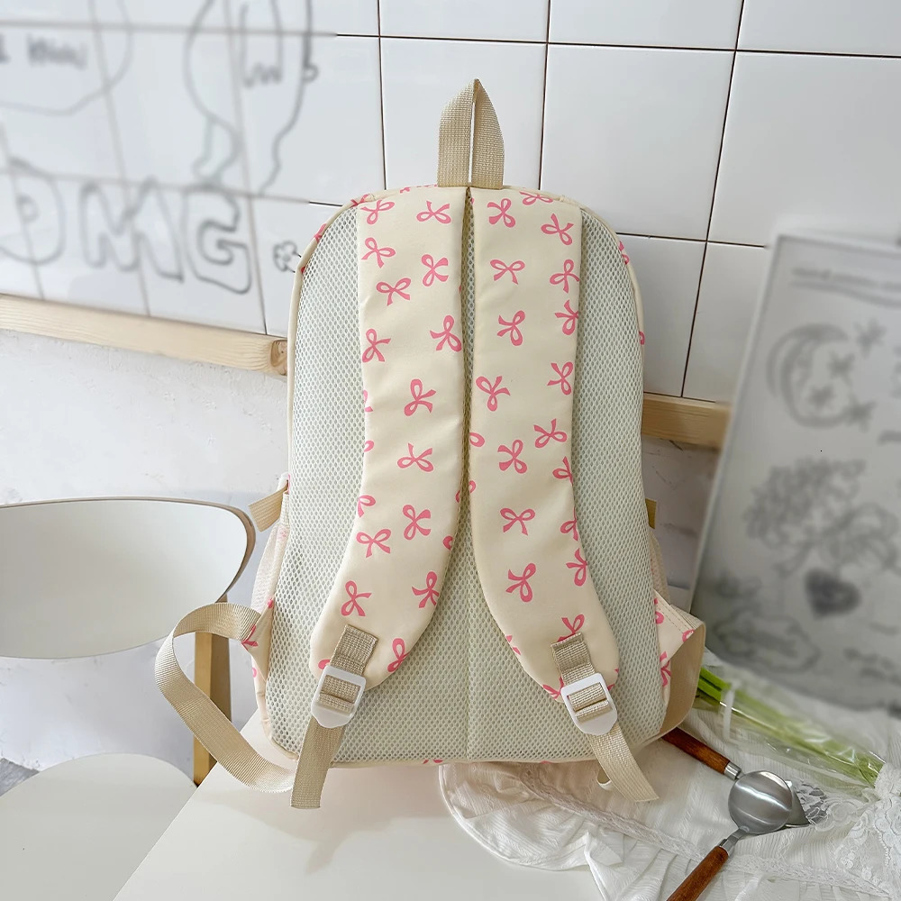 Korean Fashion Bow Print Womens Backpack Lightweight Simple Student Schoolbag Female Bag Set ThreePiece y260615 - view 3