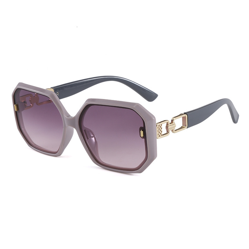 Luxury Designer Hexagonal Sunglasses Women, Black Frame With Gold Chain Temples, Luxury Brand Protection Shades For Streetwear Driving Party Fashion E - view 4