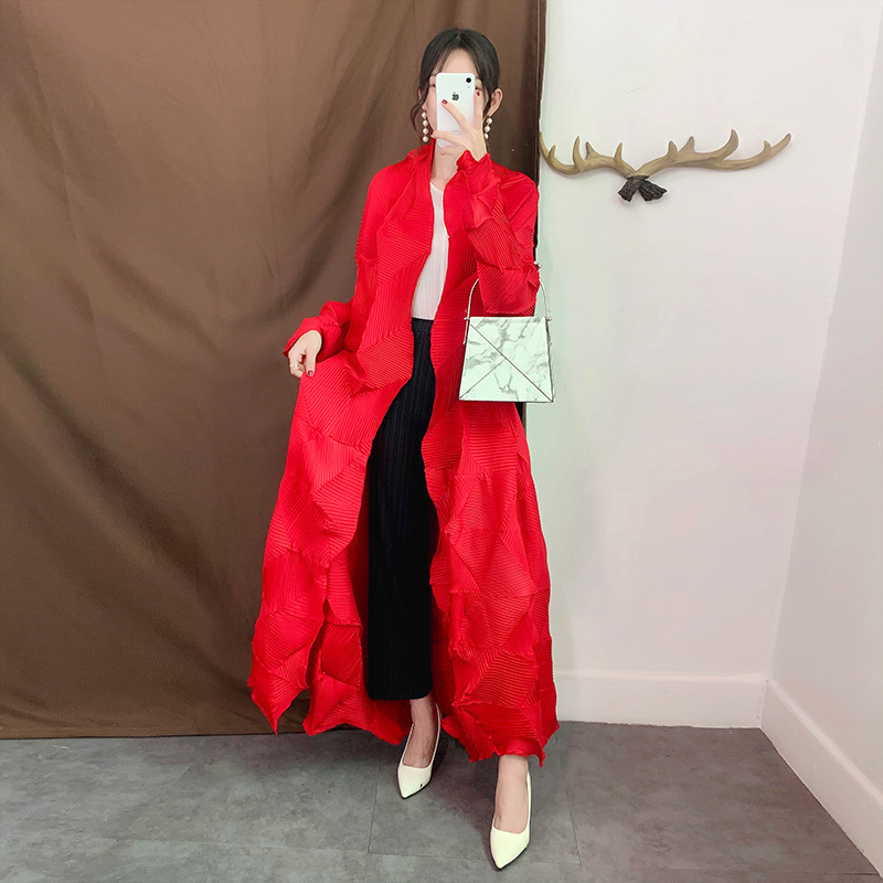 GVUW Pleated V Neck Trench Coat Women Full Sleeve Loose Medium Long Solid Color Versatile Spring 2024 Clothing 17G5341 240725