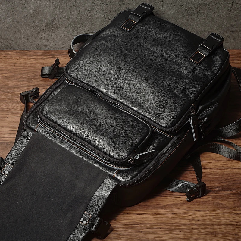 Men Top Grain Leather Backpack 15 Inch Laptop Bag For Daily Commute Travel Outdoor Hiking Genuine Durable Rucksack y260615 - view 6