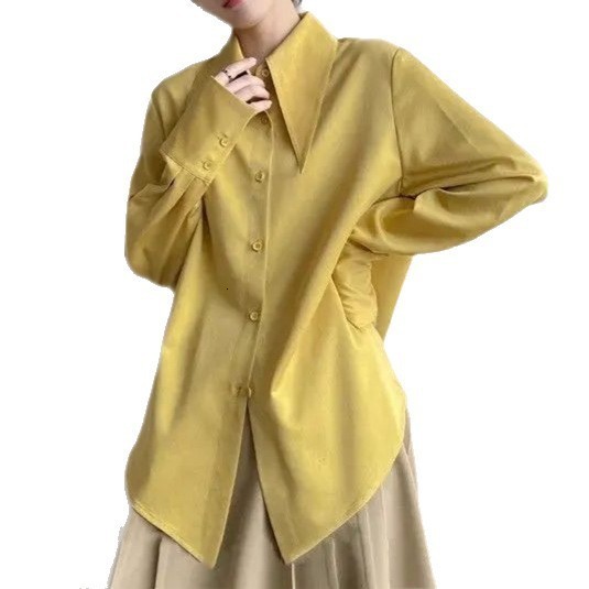 Loose White Blouse For Women Lapel Long Sleeve Casual Minimalist Basic Shirt Female Fashion Clothes Spring 210524