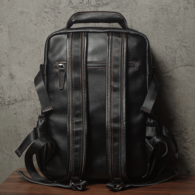 Men Top Grain Leather Backpack 15 Inch Laptop Bag For Daily Commute Travel Outdoor Hiking Genuine Durable Rucksack y260615 - view 3