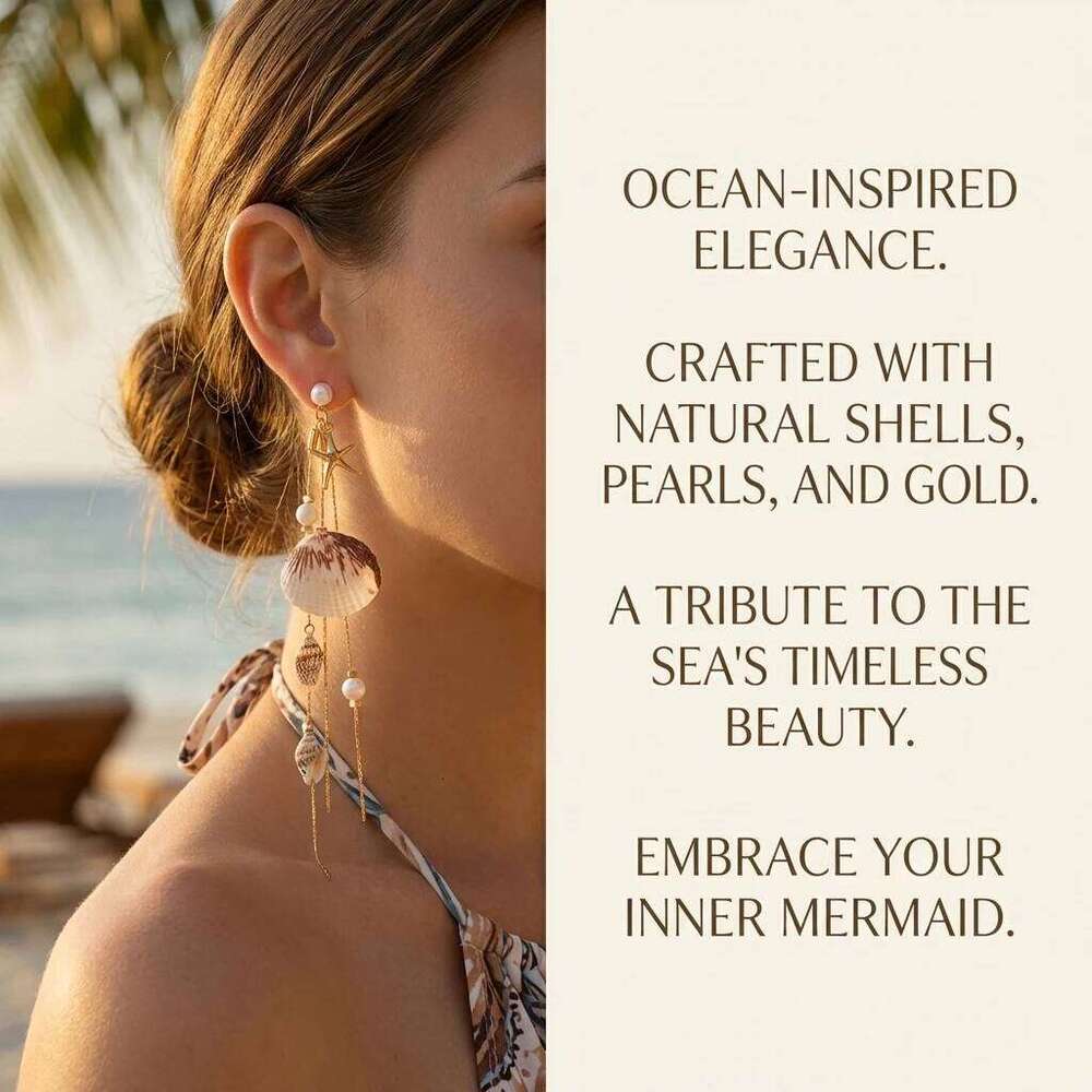 Boho Seashell Starfish Conch Imitation Pearl Dangle Earrings for Women Long Gold Color Tassel Mermaid Ocean Beach Summer Jewelry - view 5