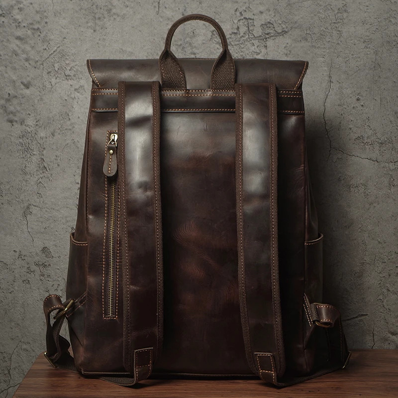Mens Genuine Leather Backpack Vintage Outdoors Travel Bag y Crazy Horse Cowhide Schoolbag Mountaineering y260611 - view 4