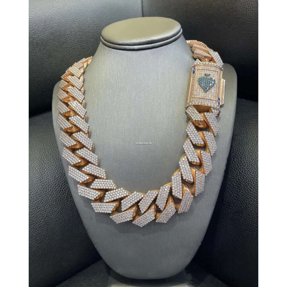 Fully Iced MOISSANITE 20mm Cuban Link Hip Hop Chain Rose Gold Plated Multi Size Available Featuring Diamond pass tester