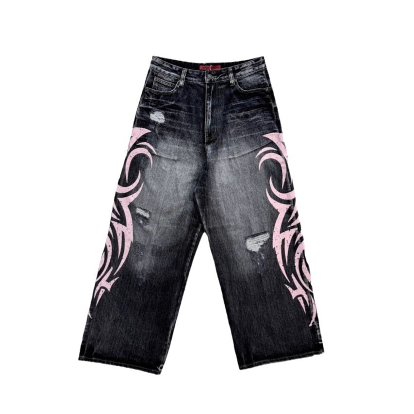 Y2K High Street Jeans Mens Retro Washed Oversized Printed Harajuku Pants Couple American Street Leisure Overalls Unisex 250208