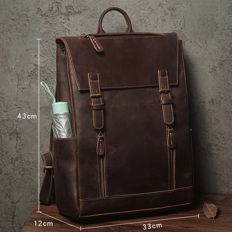 Mens Genuine Leather Backpack Vintage Outdoors Travel Bag y Crazy Horse Cowhide Schoolbag Mountaineering y260611 - view 3