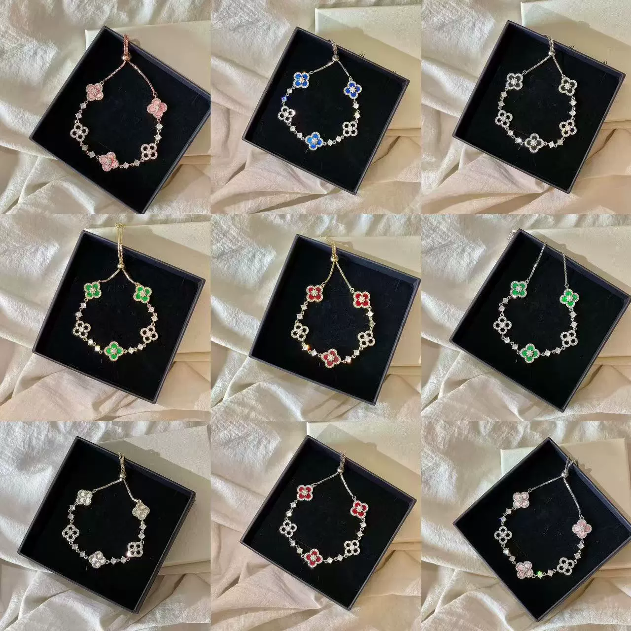 Light Luxury Cherry Blossom Pink Shell-like Clover Bracelet Women's Stylish Chic Jewelry,Lucky Four-Leaf Flower Design
