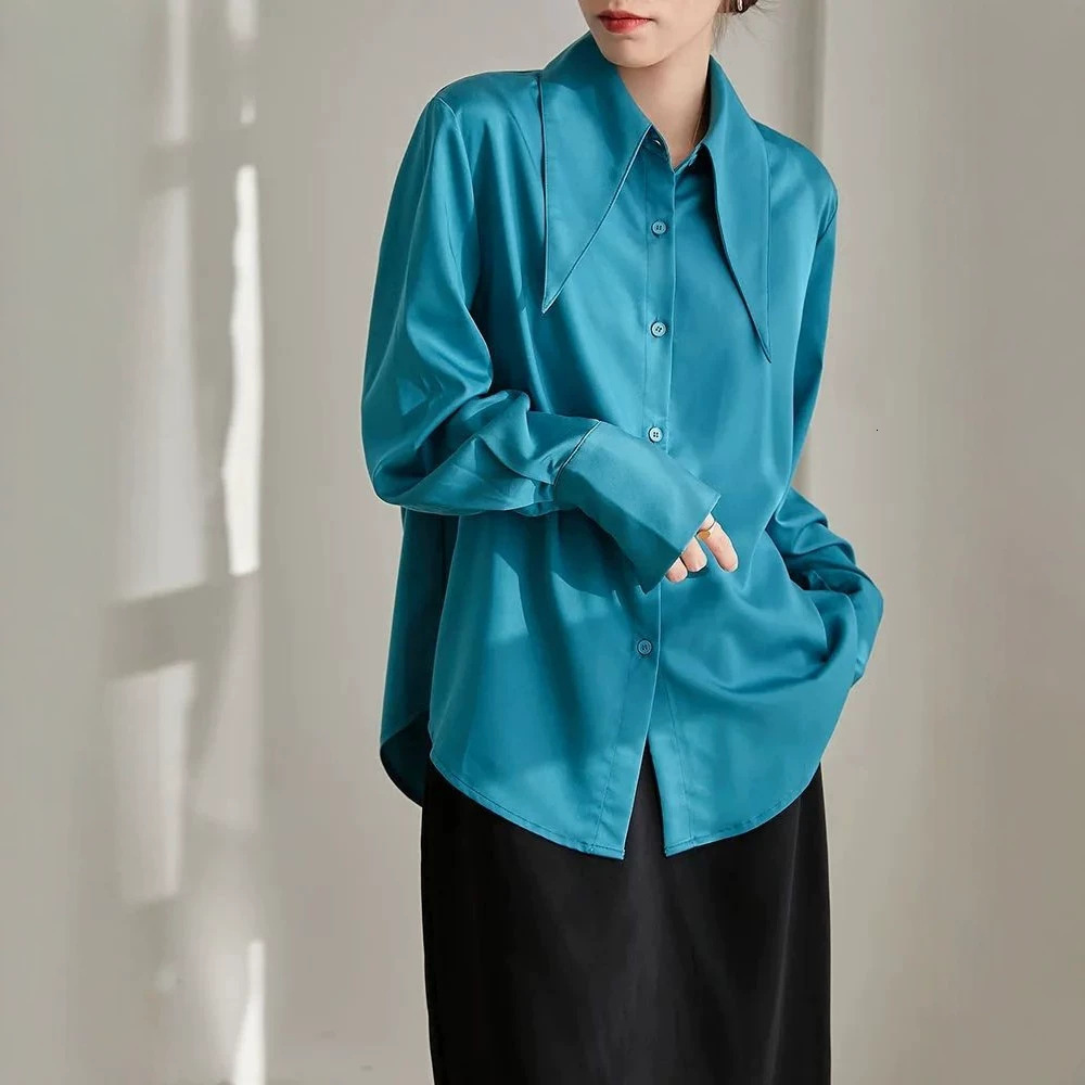 Loose White Blouse For Women Lapel Long Sleeve Casual Minimalist Basic Shirt Female Fashion Clothes Spring 210524