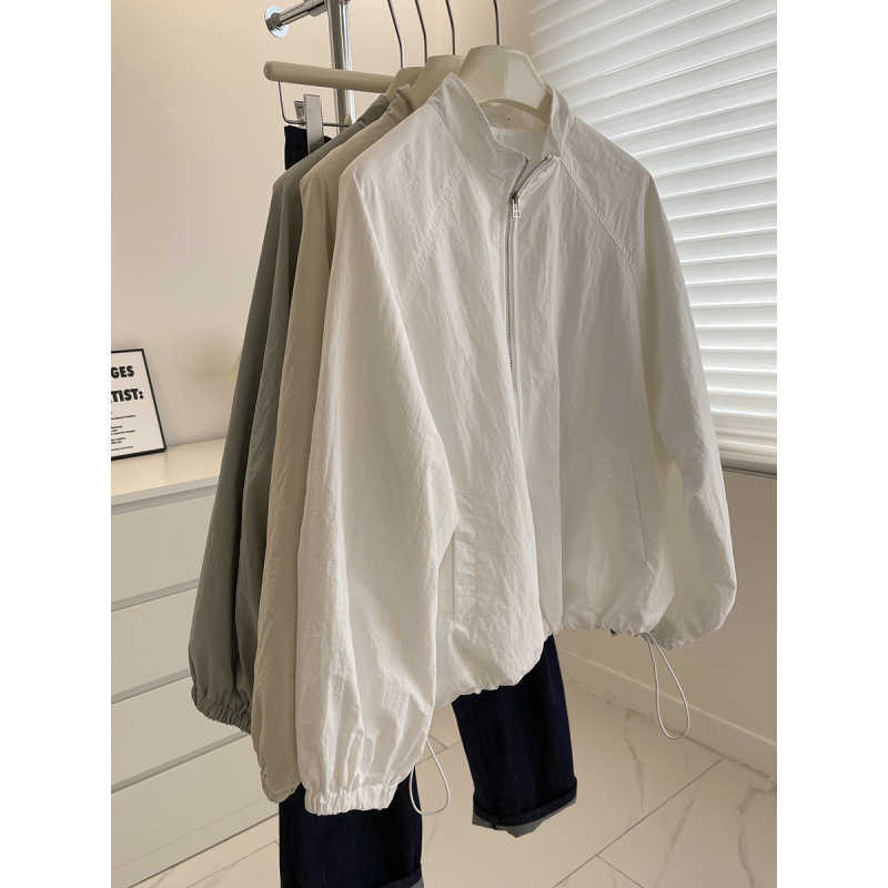 Korean-style stand-up collar short jacket for petite women, spring versatile slimming casual lightweight down jacket with zipper, sun protection jacke