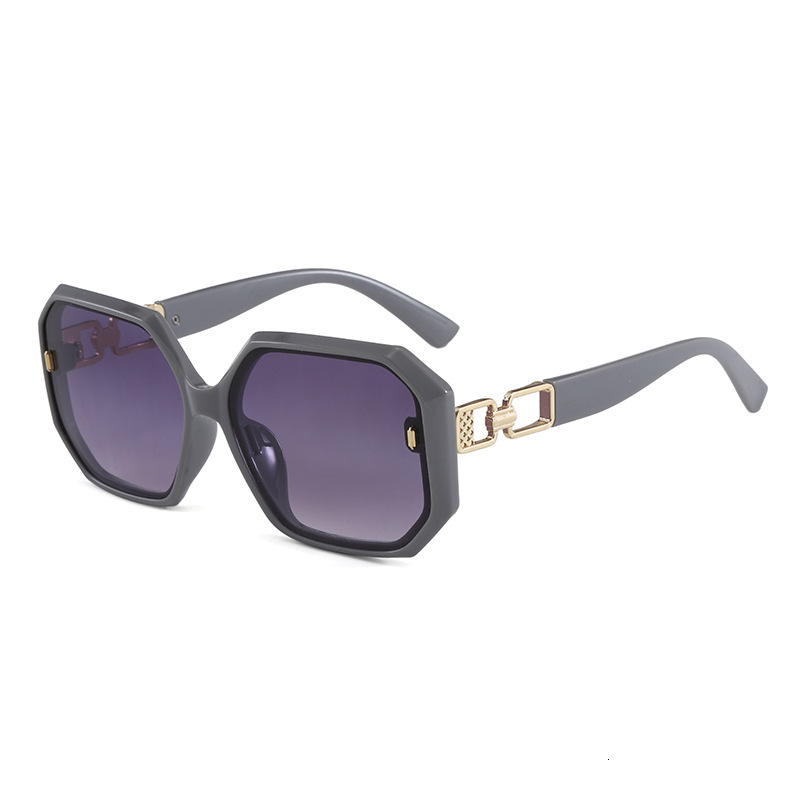 Luxury Designer Hexagonal Sunglasses Women, Black Frame With Gold Chain Temples, Luxury Brand Protection Shades For Streetwear Driving Party Fashion E - view 6
