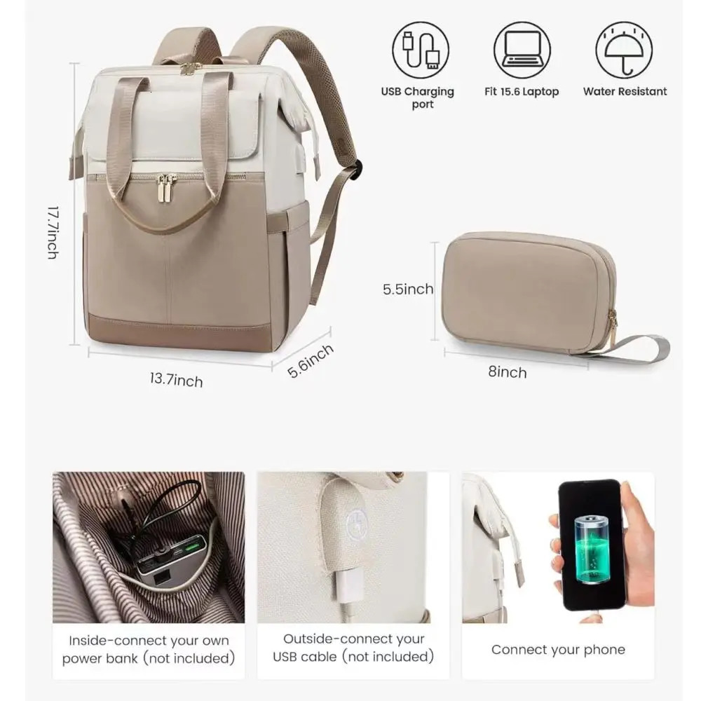 versatile and simple crossborder womens travel laptop large capacity luggage cream colored backpack y260615 - view 6
